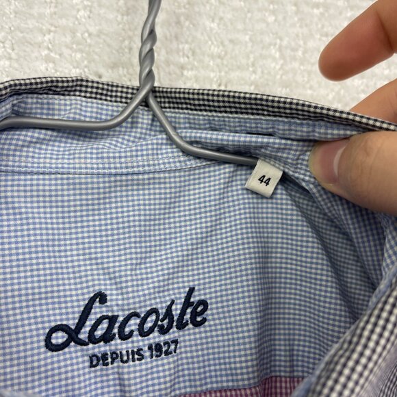 Lacoste Shirt Mens 44 Gingham Color Block Check Pink Button Down Long Sleeve - Picture 6 of 15